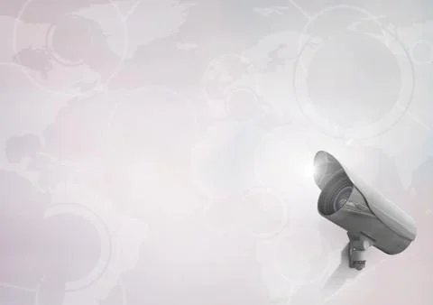 Composite image of Security camera against white map background Stock Illustration