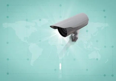 Composite Image of Security camera against green map background Stock Illustration