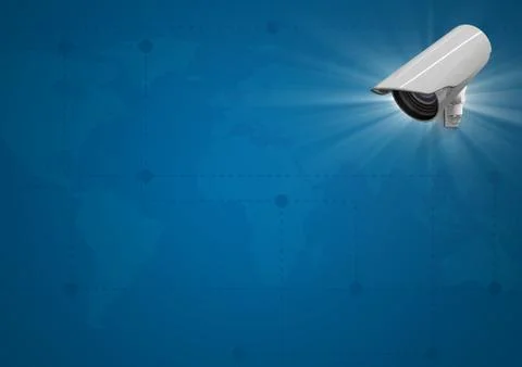 Composite Image of Security camera against a blue map background Stock Illustration