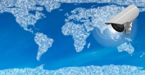Composite image of Security camera on blue map Stock Illustration