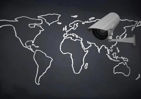 Composite image of Security camera on map with navy background Stock Illustration