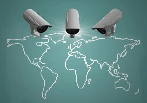 Composite Image of Security cameras on map against a green background Stock Illustration