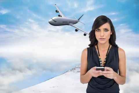 Composite image of serious elegant brown haired model texting Stock Illustration