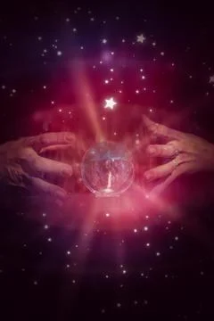 Composite image of serious fortune teller using crystal ball Stock Illustration