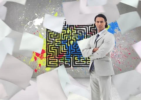 Composite image of serious office worker posing with the arms crossed 库存插图