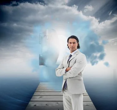 Composite image of serious office worker posing with the arms crossed Stock Illustration