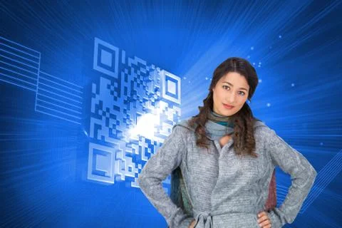 Composite image of serious pretty brunette wearing winter clothes posing Stock Illustration