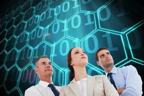 Composite image of serious work team posing together looking away Stock Illustration