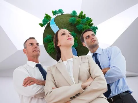 Composite image of serious work team posing together looking away Stock Illustration
