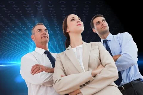 Composite image of serious work team posing together looking away 스톡 일러스트