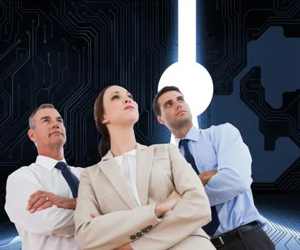 Composite image of serious work team posing together looking away 库存插图