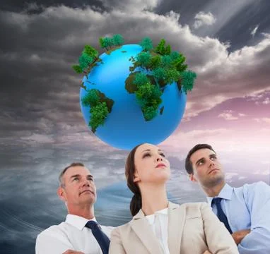 Composite image of serious work team posing together looking away Illustrazione stock