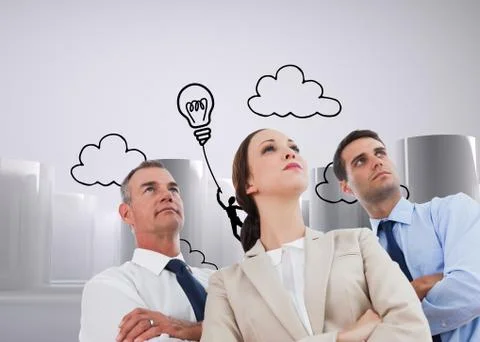 Composite image of serious work team posing together looking away 库存插图