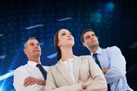 Composite image of serious work team posing together looking away 库存插图