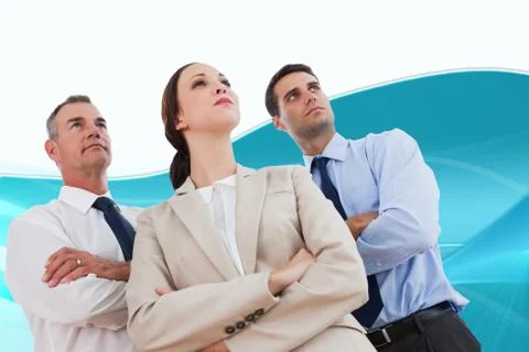Composite image of serious work team posing together looking away 库存插图