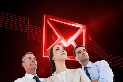 Composite image of serious work team posing together looking away 库存插图