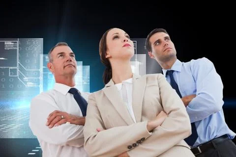 Composite image of serious work team posing together looking away 库存插图