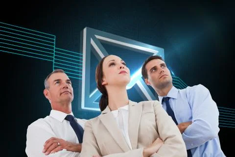 Composite image of serious work team posing together looking away Illustrazione stock