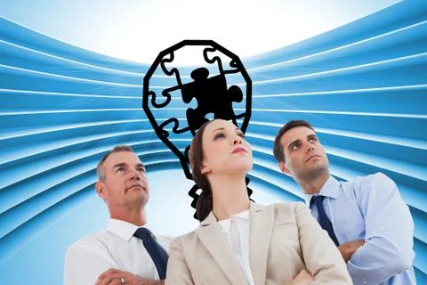 Composite image of serious work team posing together looking away Stock Illustration