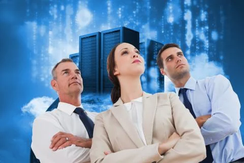 Composite image of serious work team posing together looking away Stock Illustration