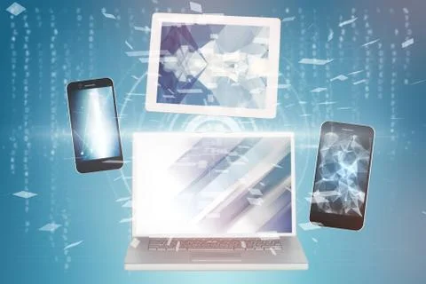 Composite image of shapes against binary coding over blue background Stock Photos