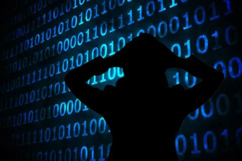 Composite image of shiny blue binary code on black background イラスト素材