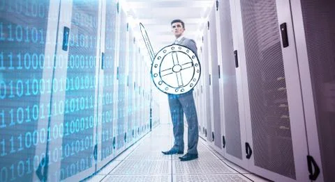 Composite image of shiny blue binary code on black background Stock Illustration