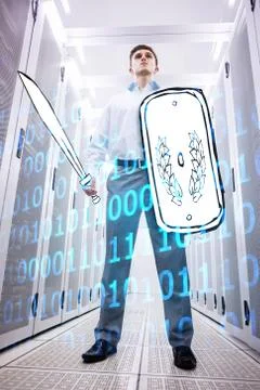 Composite image of shiny blue binary code on black background Stock Illustration