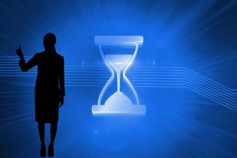 Composite image of shiny hourglass on blue background 스톡 일러스트