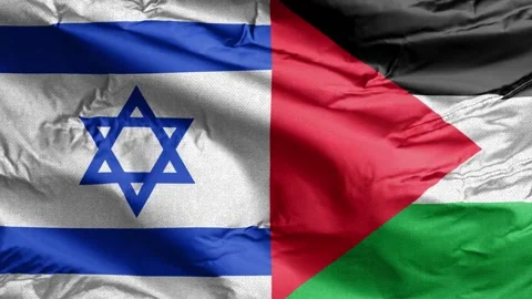 A composite image showcasing the Israel and Palestine flags intertwined, symboli Video stock 317869527