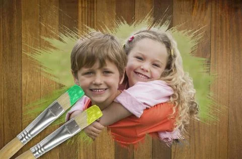 Composite image of sibling smiling in the park Ilustración de archivo