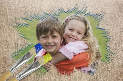 Composite image of sibling smiling in the park Ilustración de archivo