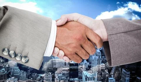 Composite image of side view of business peoples hands shaking Stock Illustration