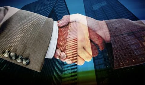 Composite image of side view of business peoples hands shaking Stock Illustration