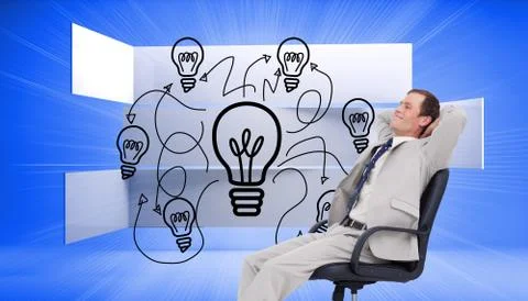 Composite image of side view of businessman leaning back in his chair 스톡 일러스트