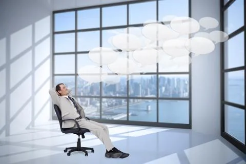 Composite image of side view of businessman leaning back in his chair 스톡 일러스트
