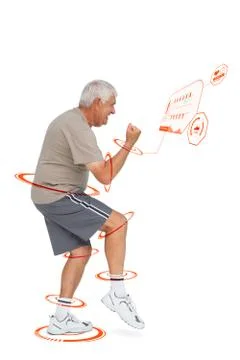 Composite image of side view of a cheerful senior man with clenched fist Stockillustratie