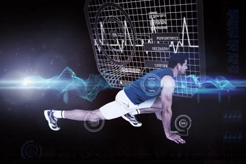 Composite image of side view of a fit man doing stretching exercise Stockillustratie