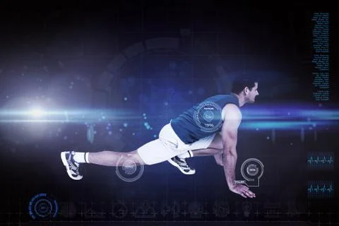 Composite image of side view of a fit man doing stretching exercise Stockillustratie