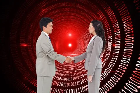 Composite image of side view of hand shaking trading partners Illustrazione stock