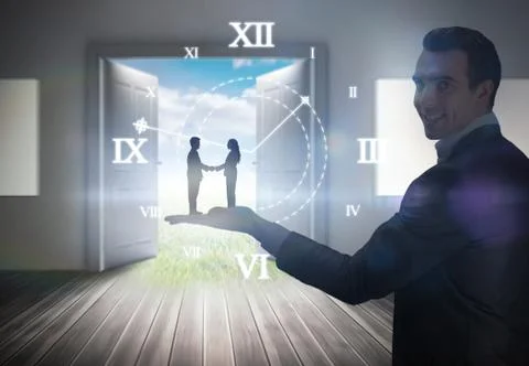 Composite image of side view of hand shaking trading partners Ilustração Stock