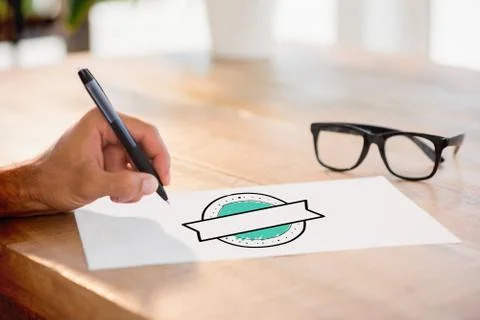 Composite image of side view of hand writing on white page on working desk Stock Illustration