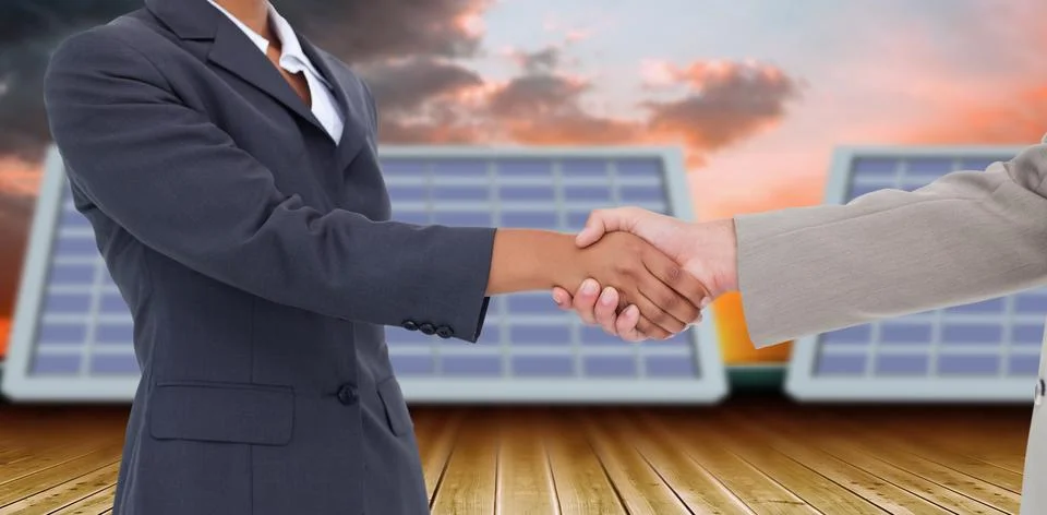 Composite image of side view of hands shaking 3d Foto stock