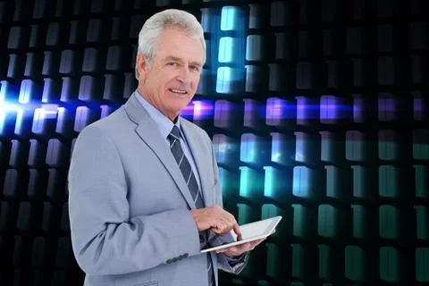 Composite image of side view of mature tradesman with tablet computer Stock Illustration