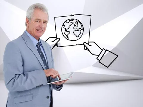 Composite image of side view of mature tradesman with tablet computer Illustrazione stock