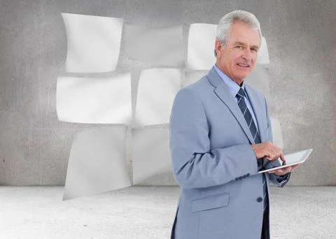 Composite image of side view of mature tradesman with tablet computer Stock Illustration