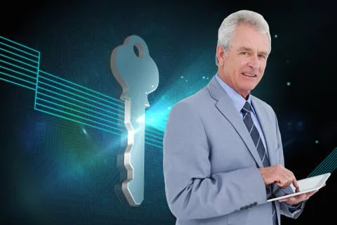 Composite image of side view of mature tradesman with tablet computer Stock Illustration