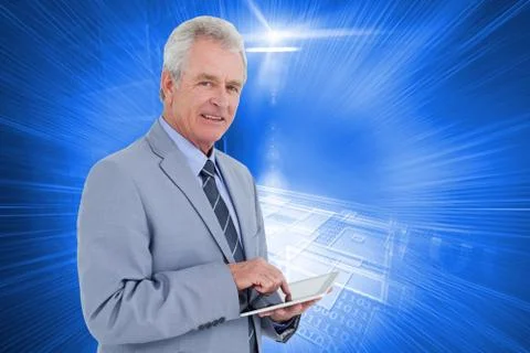 Composite image of side view of mature tradesman with tablet computer Stock Illustration