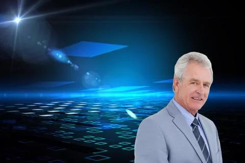 Composite image of side view of mature tradesman with tablet computer イラスト素材