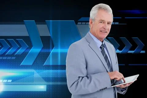 Composite image of side view of mature tradesman with tablet computer Illustrazione stock